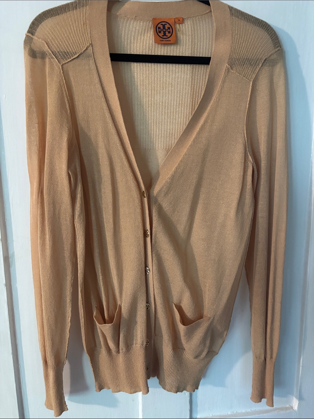 Tory Burch Peach V-Neck Button Cardigan